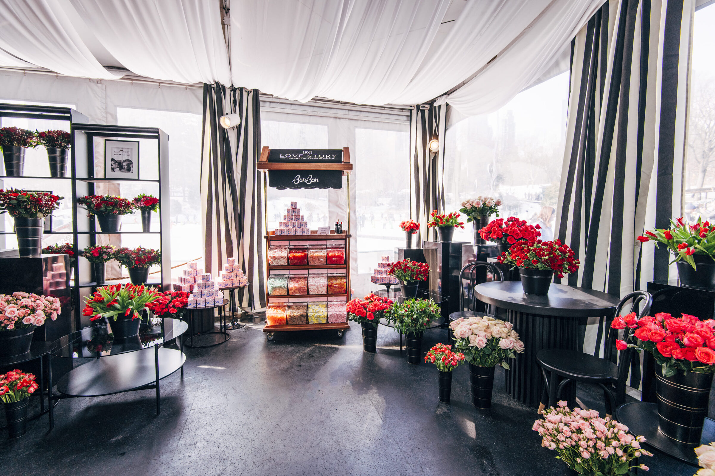 The floral Love Story market installation at Wollman Rink