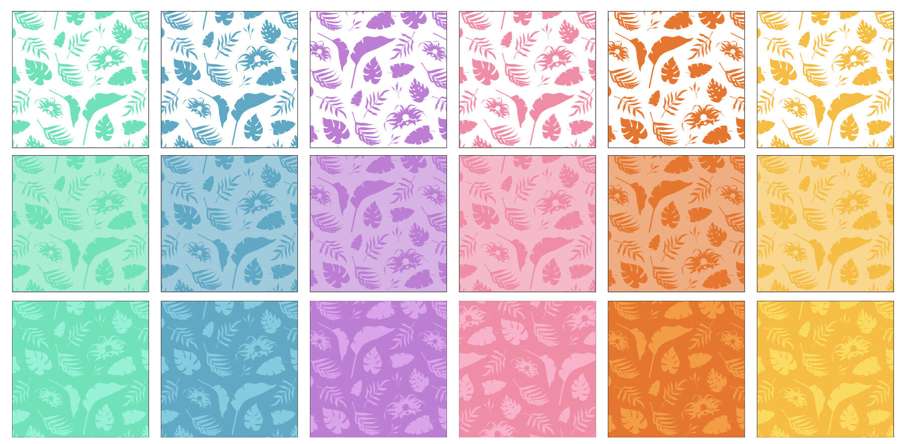 Evergreen Nassau Cruise Port tropical pattern system shown across six colors