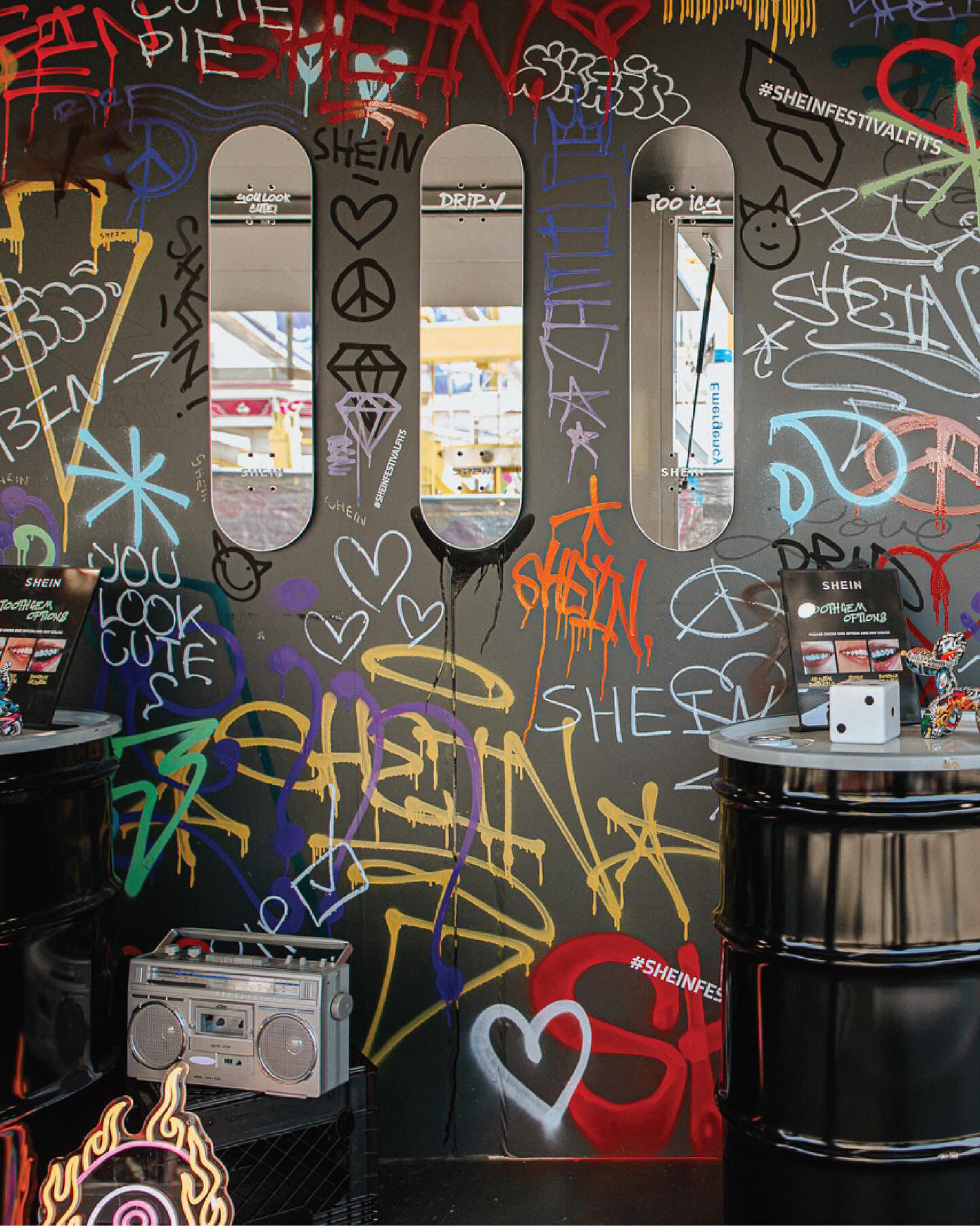 SHEIN Street graffiti wall and styling stations