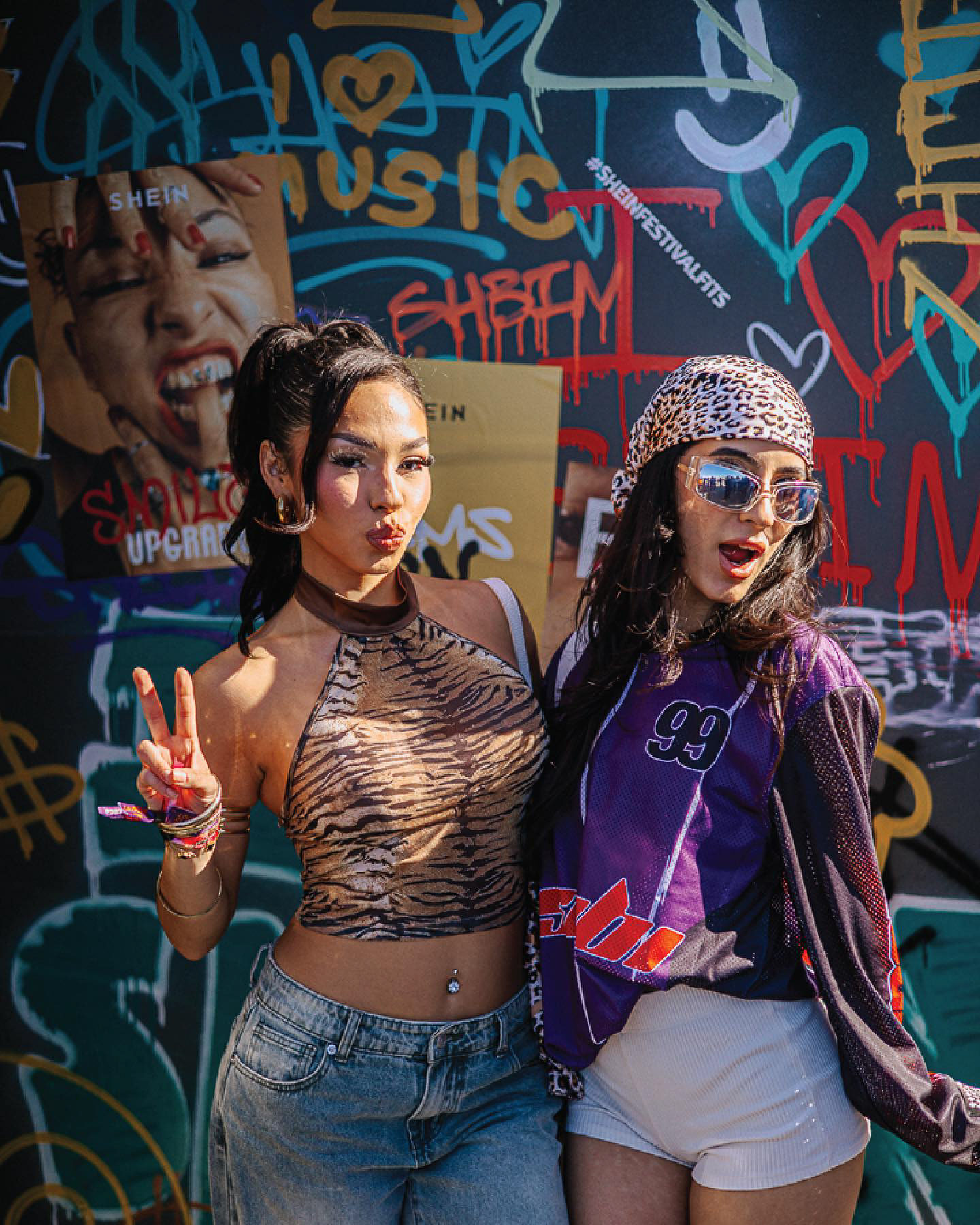 Two festival guests posing with styled SHEIN accessories