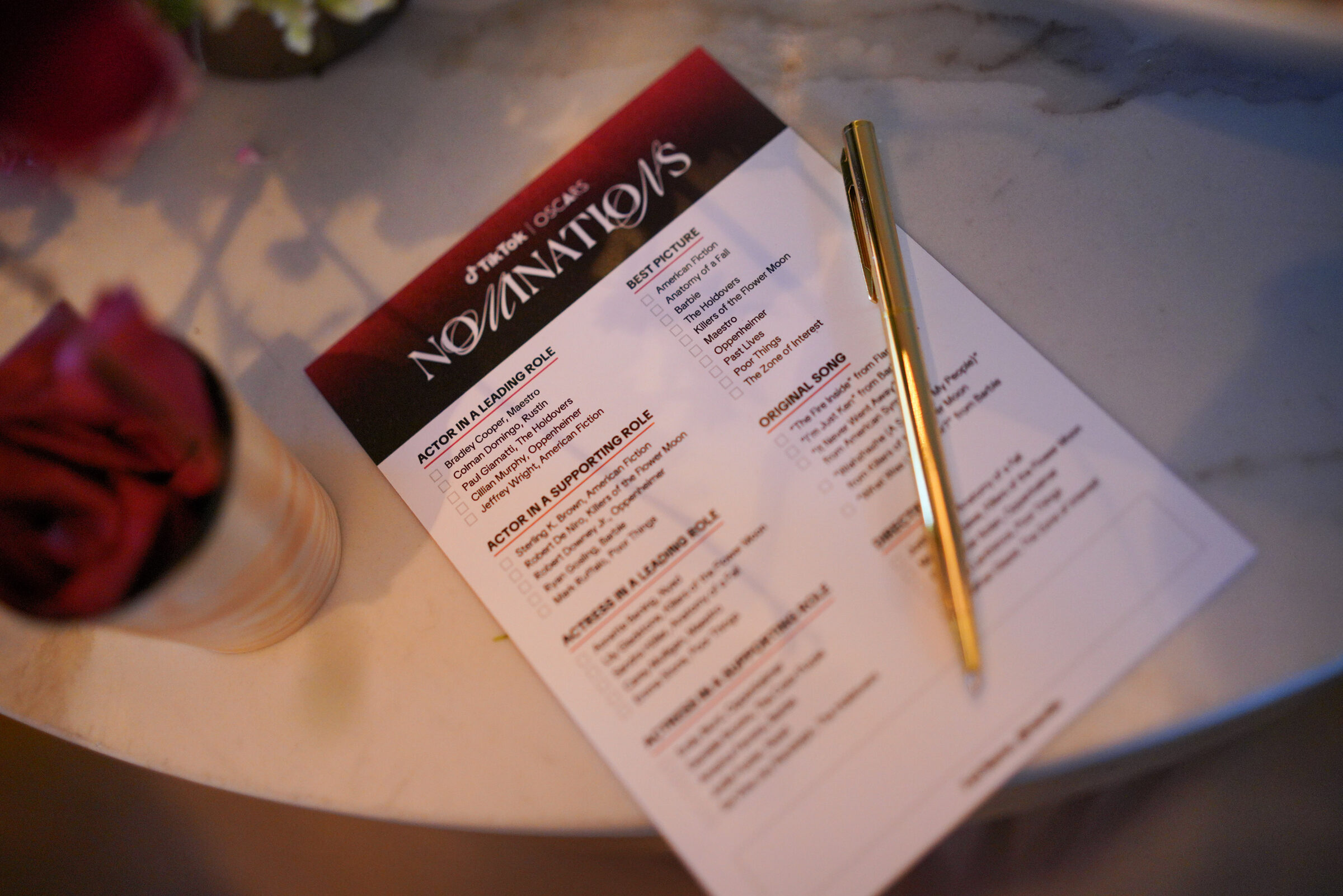 Oscars prediction ballot at the TikTok viewing party