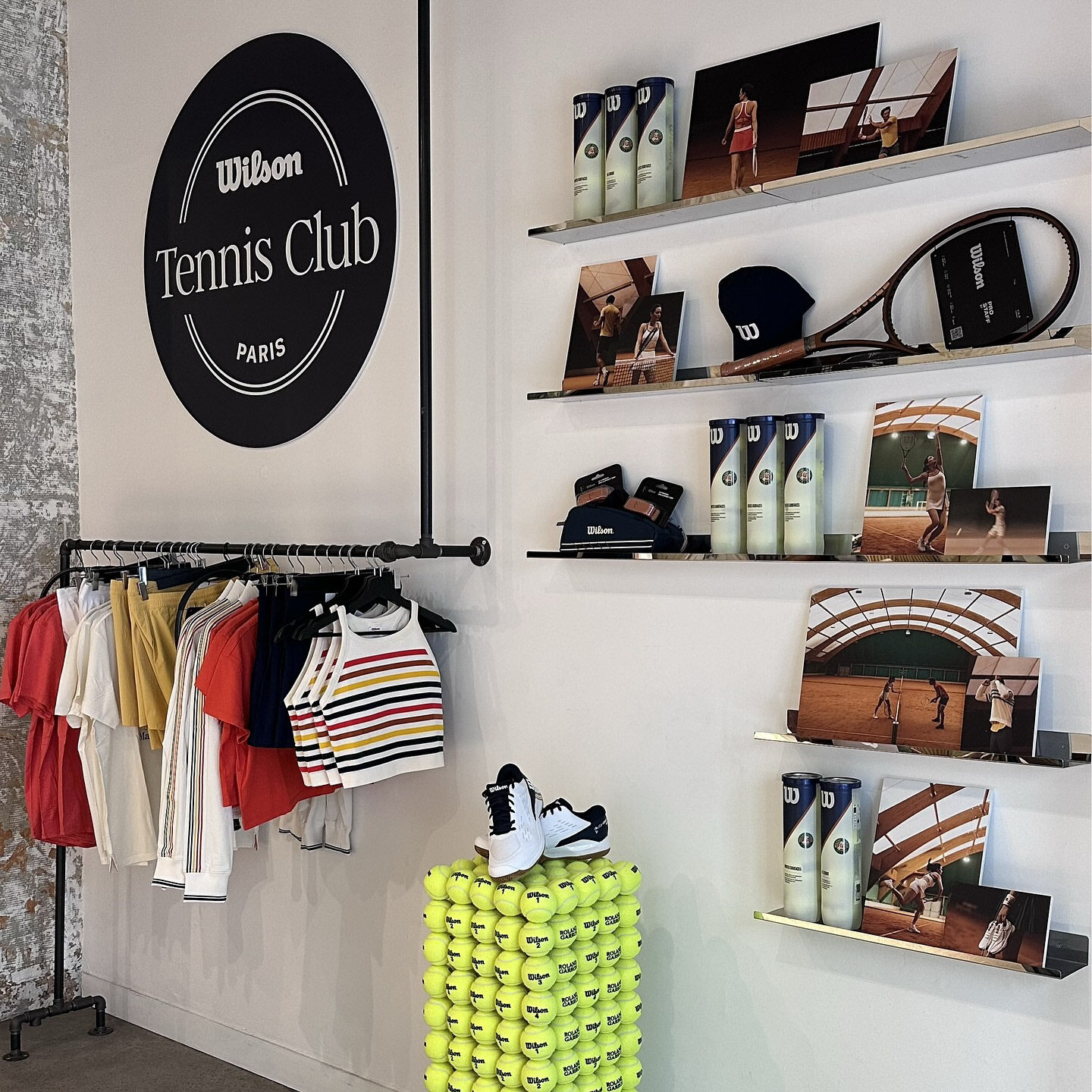 Wilson Tennis Club apparel and product wall