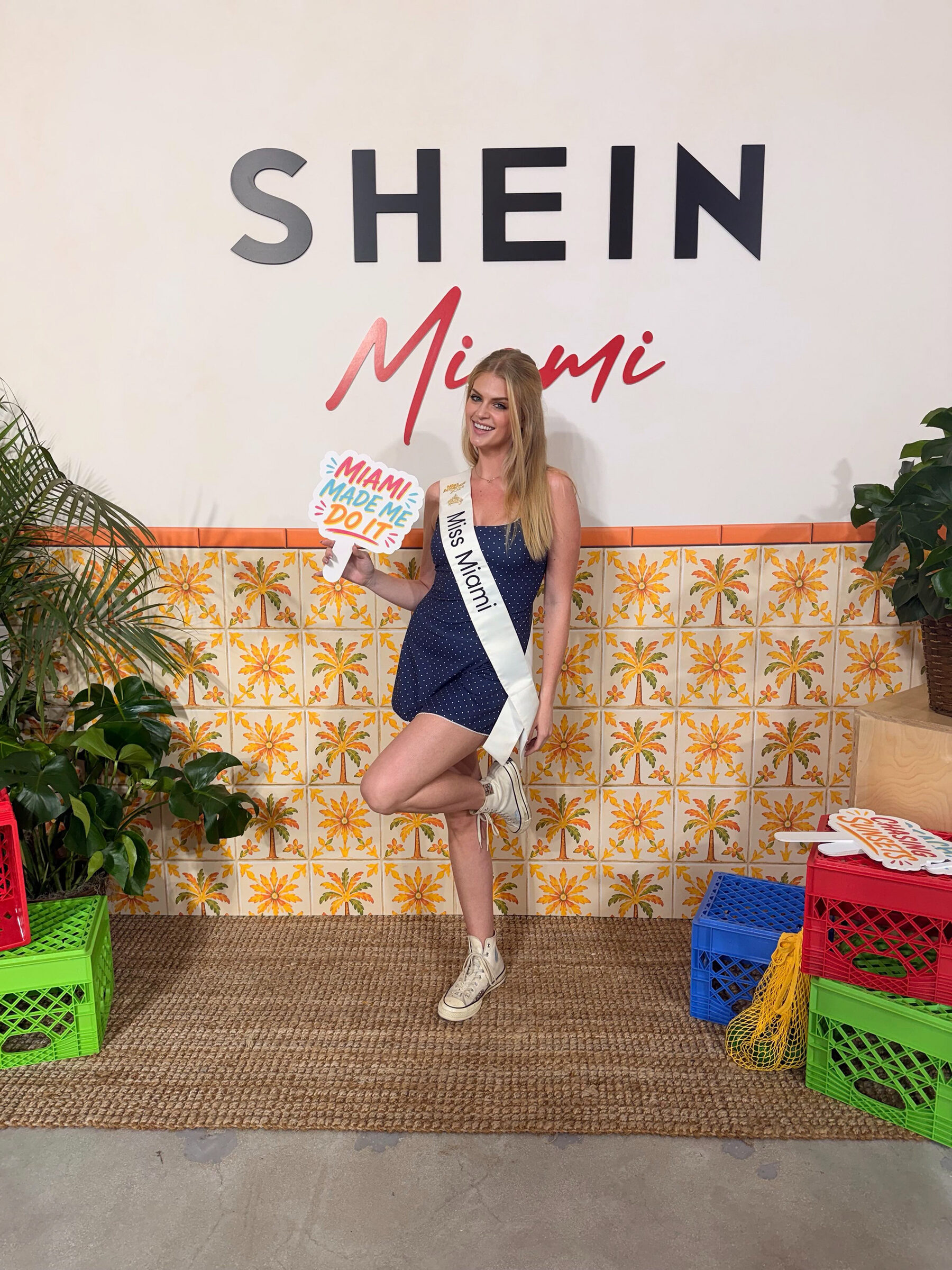 SHEIN Miami palm-tile backdrop
