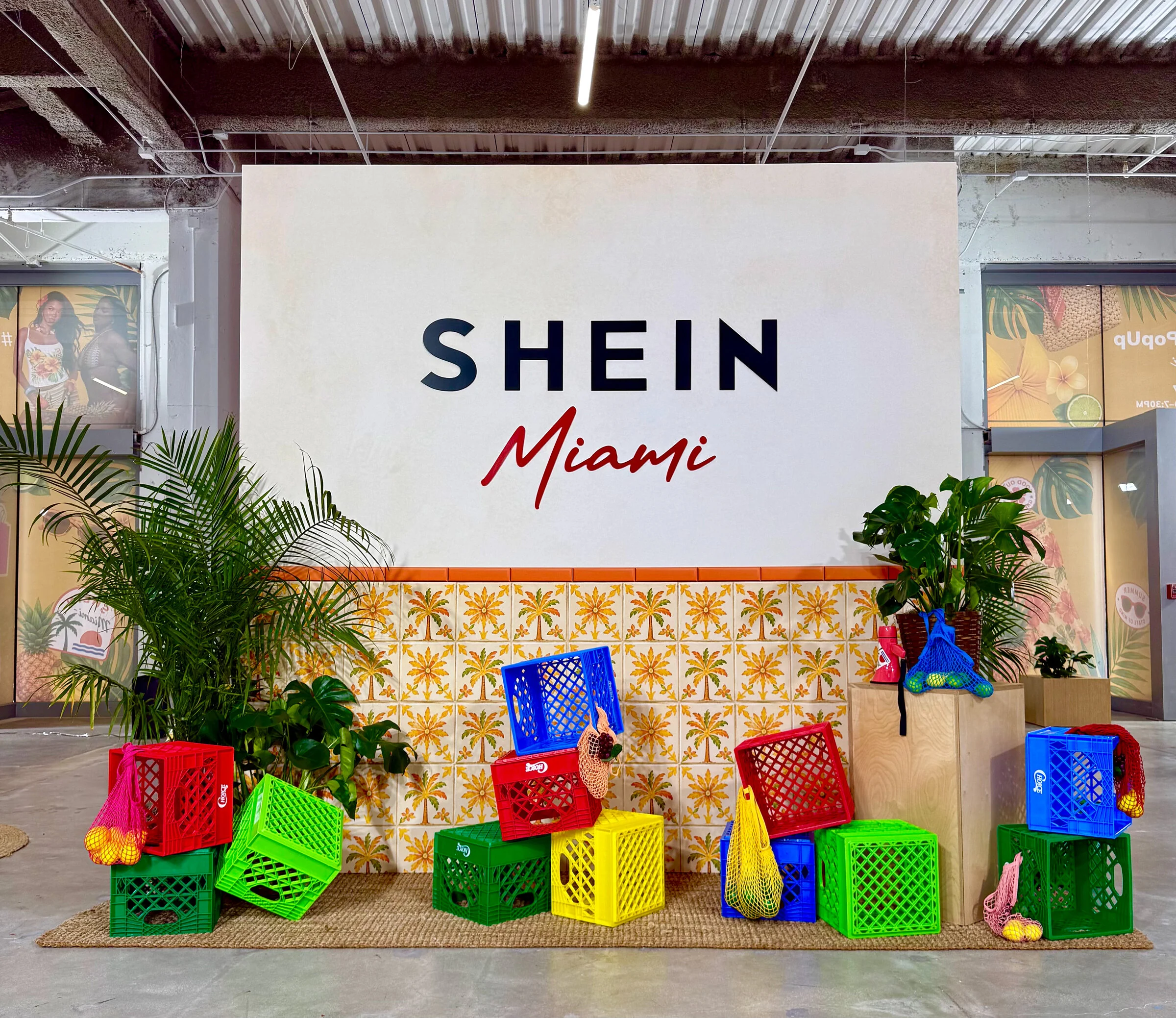 SHEIN Miami market wall with crates